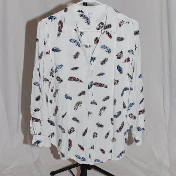 Candies Womens XL Feather Blouse Roll Tab Long Sleeve Hidden Button Down GUC - Picture 5 of 8